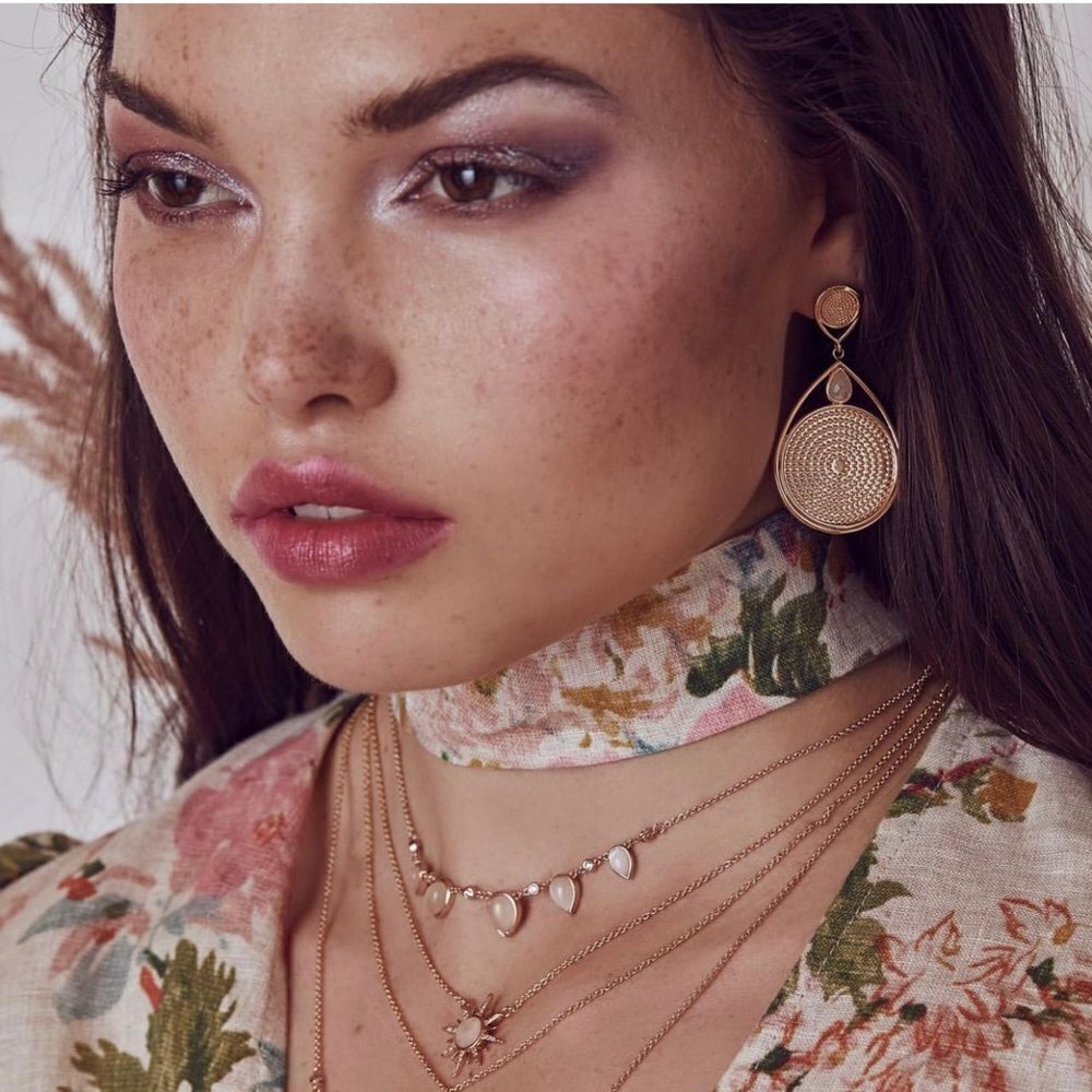 Elizabeth Stone Rose Gold & White Opal Pendant Necklace And Earring Set